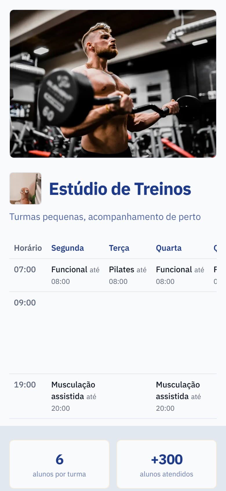 O modelo Estúdio de Treinos visto no celular