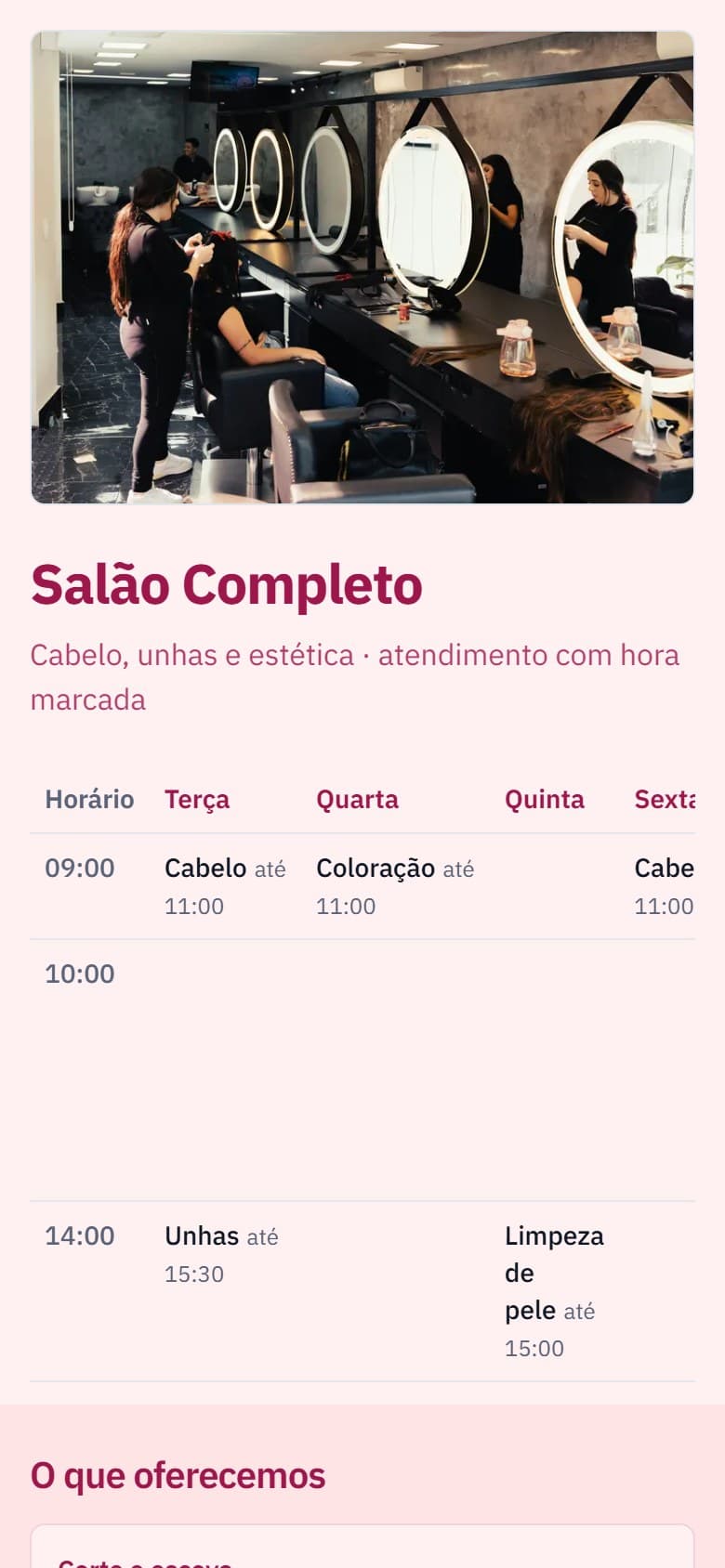 O modelo Salão Completo visto no celular